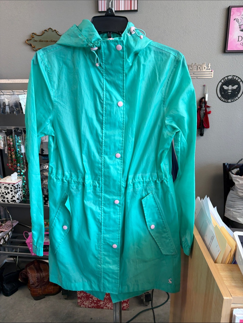 Joules Teal Hooded Trench Raincoat LCXA1V